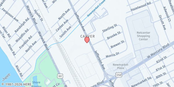Map showing Heart & Soul CDC at 6147 Jefferson Avenue, Newport News, VA
