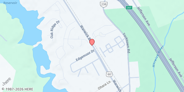 Map showing Holy Tabernacle Church of Deliverance at 17479 Warwick Blvd., Newport News, VA