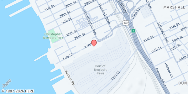 Map showing Israel United In Christ at 222 23rd Street, Newport News, VA