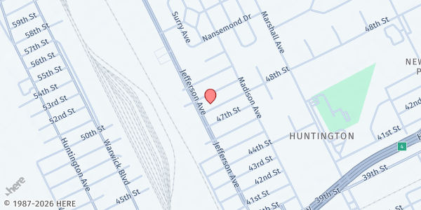 Map showing Living Waters Redeemed Apostolic at 617 48th Street, Newport News, VA