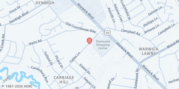Map showing Ministries of Rock Church Christian Center at 340 Tabbs Lane, Newport News, VA