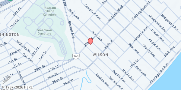 Map showing Mountain Moving Faith at 1700 27th Street, Newport News, VA