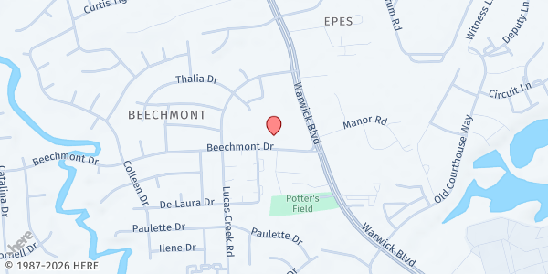 Map showing New Beech Grove at 361 Beechmont Drive, Newport News, VA