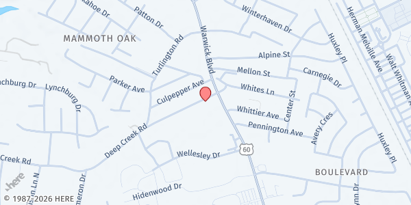 Map showing Open Door Baptist Church at 14 Deep Creek Road, Newport News, VA