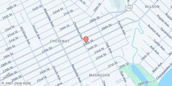 Map showing Saint Paul AME Church at 2500 Chestnut Avenue, Newport News, VA