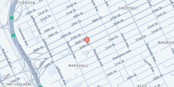 Map showing Spirit of Truth Christian Ministries at 2501 Marshall Avenue, Suite G, Newport News, VA