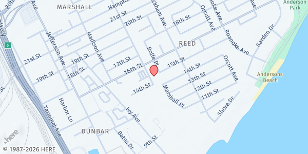 Map showing Tabernacle Baptist Church East End at 1408 Marshall Avenue, Newport News, VA