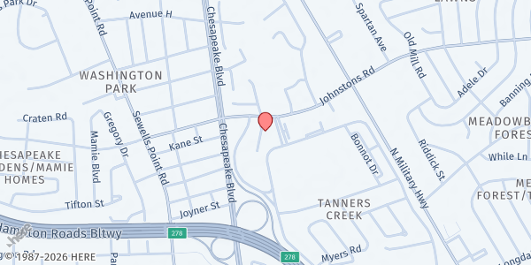 Map showing Bank Street Baptist Church at 7010 Auburn Ave., Norfolk, VA
