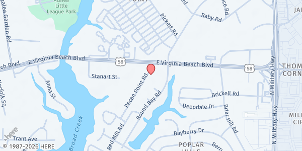 Map showing Bread of Life Ministry at 930 Pecan Point Rd., Norfolk, VA