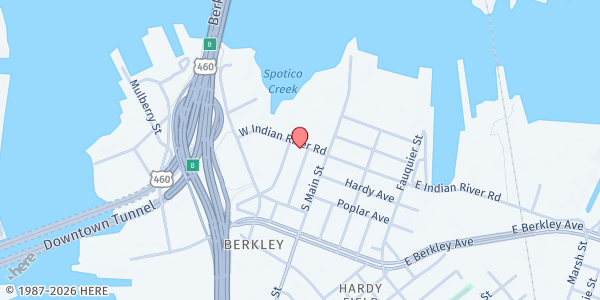 Map showing Burning Bush Worship Center at 405 Pendleton St., Norfolk, VA