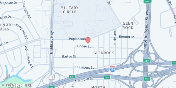 Map showing Calvary Revival Church at 5833 Poplar Hall Dr., Norfolk, VA