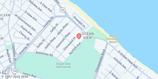 Map showing Episcopal Church of the Advent at 9629 Norfolk Ave, Norfolk, VA