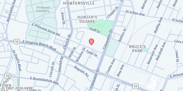 Map showing First Church of Christ Holiness at 862 E. Princess Anne Rd., Norfolk, VA