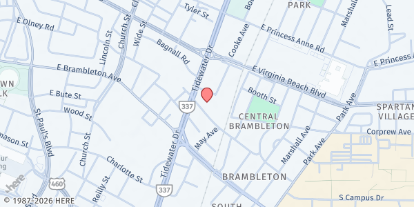 Map showing Foodbank of Southeastern Virginia and the Eastern Shore - Main Office at 800 Tidewater Dr, Norfolk, VA