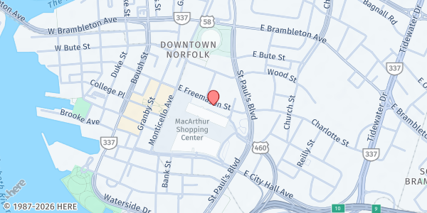 Map showing Freemason Free Pantry at 415 E Freemason St, Norfolk, VA