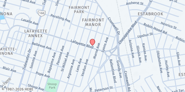 Map showing Grace and Hope Mission at 2800 Lafayette Blvd., Norfolk, VA