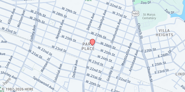 Map showing Holy Trinity Baptist Outreach Mission at 2505 Llewellyn Ave, Norfolk, VA