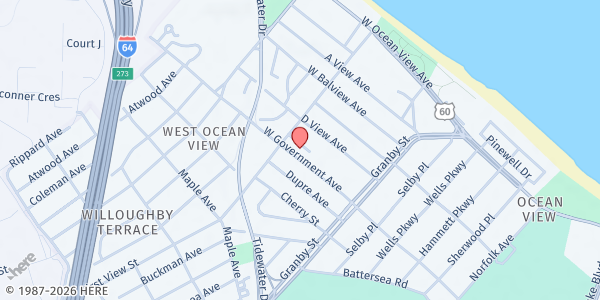 Map showing Holy Trinity Catholic Church at 154 W Government Ave, Norfolk, VA