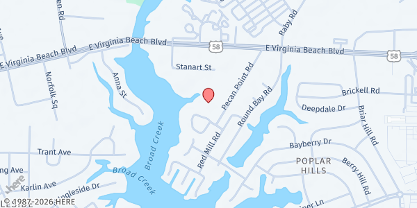 Map showing Iglesia de Dios Eben-Ezer, Norfolk at 745 Pecan Point Rd., Norfolk, VA