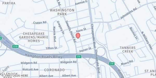 Map showing Mt. Gilead Baptist Church at 1057 Kennedy St., Norfolk, VA