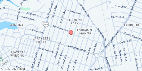 Map showing New Hope COGIC at 3241 Brest Ave., Norfolk, VA