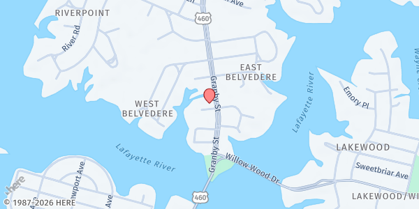 Map showing Norfolk Church of Christ at 5801 Granby St., Norfolk, VA