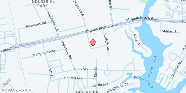 Map showing Norfolk Urban Outreach Ministry at 972 Norfolk Square, Norfolk, VA