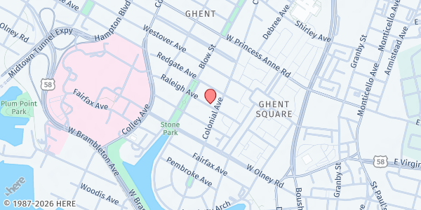 Map showing Soup Kitchen-Norfolk Soup at 530 Raleigh Ave, Norfolk, VA