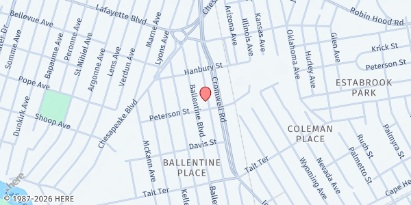 Map showing Trinity Word of Faith Baptist Church at 2807 Grandy Ave., Norfolk, VA