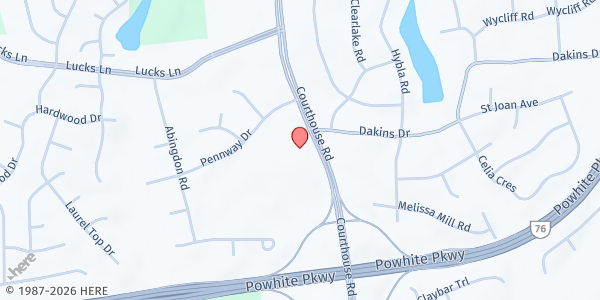 Map showing Central Baptist Church at 1500 Courthouse Road, North Chesterfield, VA
