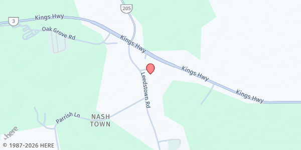 Map showing Oak Grove Baptist Church at 8096 Leedstown Road, Oak Grove, VA