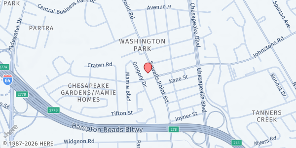 Map showing The New Beginning Christian Center Church at 7101 1/2 Sewells Point Rd., Oakwood, VA