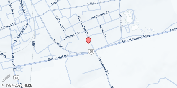 Map showing Love Outreach Food Pantry at 252 Blue Ridge Drive, Orange, VA