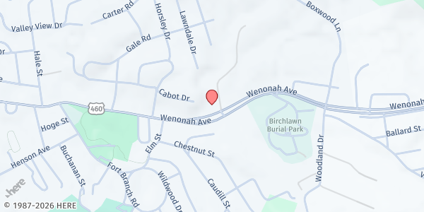 Map showing Faith Temple Pentecostal Church at 1523 Wenonah Ave, Pearisburg, VA