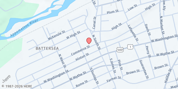 Map showing Downtown Churches United at 827 Commerce St., Petersburg, VA