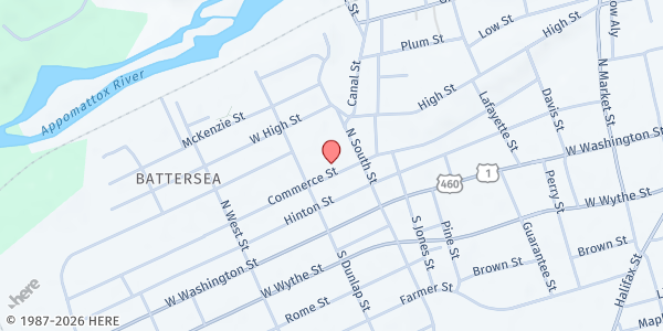 Map showing Downtown Churches United/The Hope Center at 827 Commerce Street, Petersburg, VA