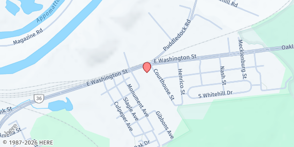 Map showing Faith and Hope Temple at 1800 E. Washington St., Petersburg, VA