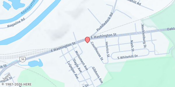 Map showing Faith and Hope Temple at 1800 East Washington Street, Petersburg, VA