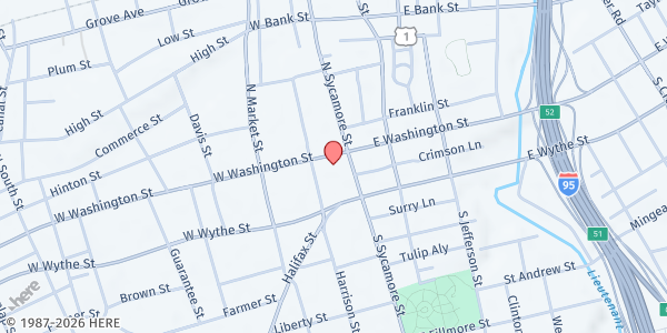 Map showing Justin J Davis Foundation at 22 West Washington Street, Petersburg, VA