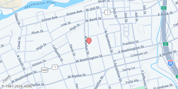 Map showing Regenesis Food Ministry at 111 North Market Street, Petersburg, VA