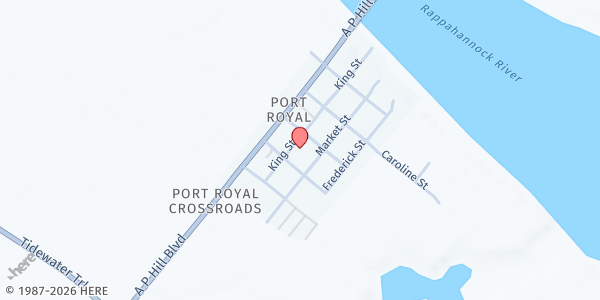 Map showing Port Royal Library at 419 King St., Port Royal, VA
