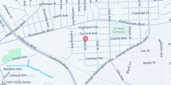 Map showing First Baptist Church of South Portsmouth at 1445 Centre Ave., Portsmouth, VA