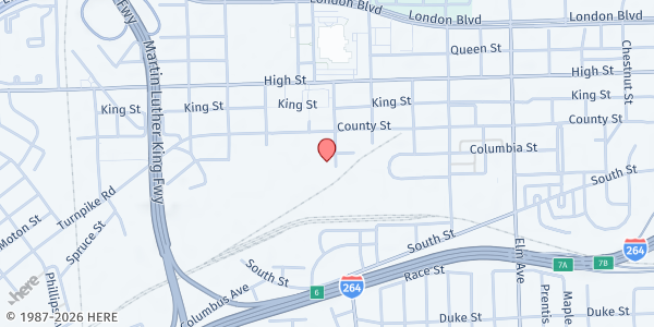 Map showing Portsmouth Volunteers at 800 Williamsburg Ave B, Portsmouth, VA