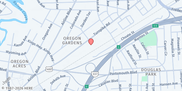 Map showing St. Mark Deliverance Center at 3801 Turnpike Rd., Portsmouth, VA