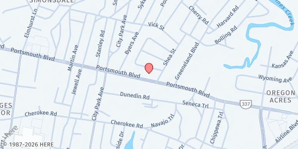 Map showing The Rescue Church at 4810 Portsmouth Blvd, Portsmouth, VA