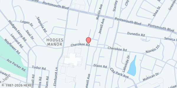 Map showing West Park Food Pantry at 926 Cherokee Rd., Portsmouth, VA