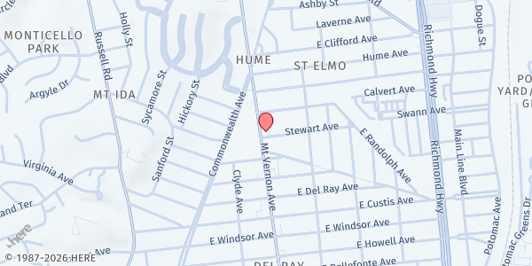 Map showing ALIVE! Del Ray Food Hub at 2601 Mount Vernon Avenue, Potomac West, VA