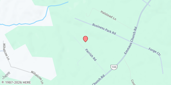 Map showing New Hope Community Church at 6475 Parrish Rd., Providence Forge, VA