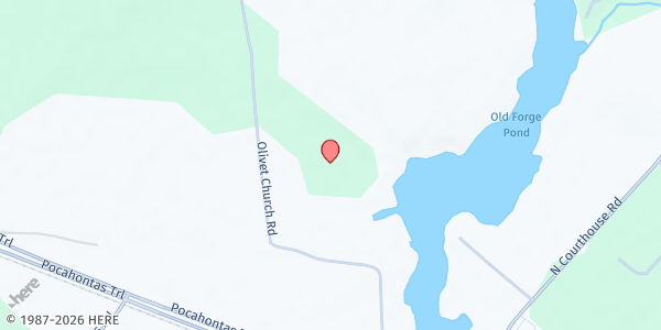 Map showing New Kent Senior Citizen's Food Pantry at 4375 Olivet Church Rd., Providence Forge, VA