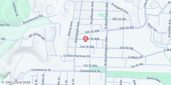 Map showing First United Methodist Church at 135 4th St NW, Pulaski, VA